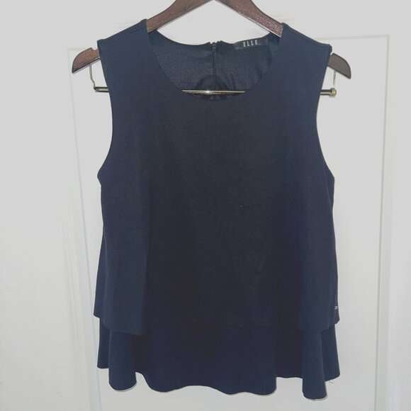 ELLE Tops - Bundle It! Elle Women's Tank Top Black sleeveless Two layer Blouse Shirt Size L